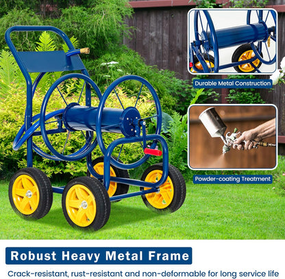 Garden Hose Reel Cart - Water Hose Cart with 4 Wheels & Non-slip Grip, Outside Portable Water Hose Holder, Hold 330 FT of 5/8" or 3/4", 400 FT of 1/2’’ Hose for Lawn Garden Yard Watering, Blue