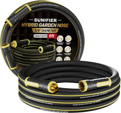 6 ft Leader Hose Extension, Hybrid Rubber Short Garden Hose, Heavy Duty Kink-Free Water Hose, 6-Layer Reinforced, 600 PSI Burst Pressure, All-Weather Flexible (Black,6 ft)