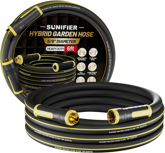 6 ft Leader Hose Extension, Hybrid Rubber Short Garden Hose, Heavy Duty Kink-Free Water Hose, 6-Layer Reinforced, 600 PSI Burst Pressure, All-Weather Flexible (Black,6 ft)