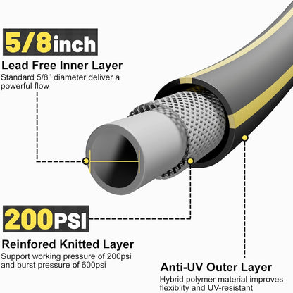 6 ft Leader Hose Extension, Hybrid Rubber Short Garden Hose, Heavy Duty Kink-Free Water Hose, 6-Layer Reinforced, 600 PSI Burst Pressure, All-Weather Flexible (Black,6 ft)