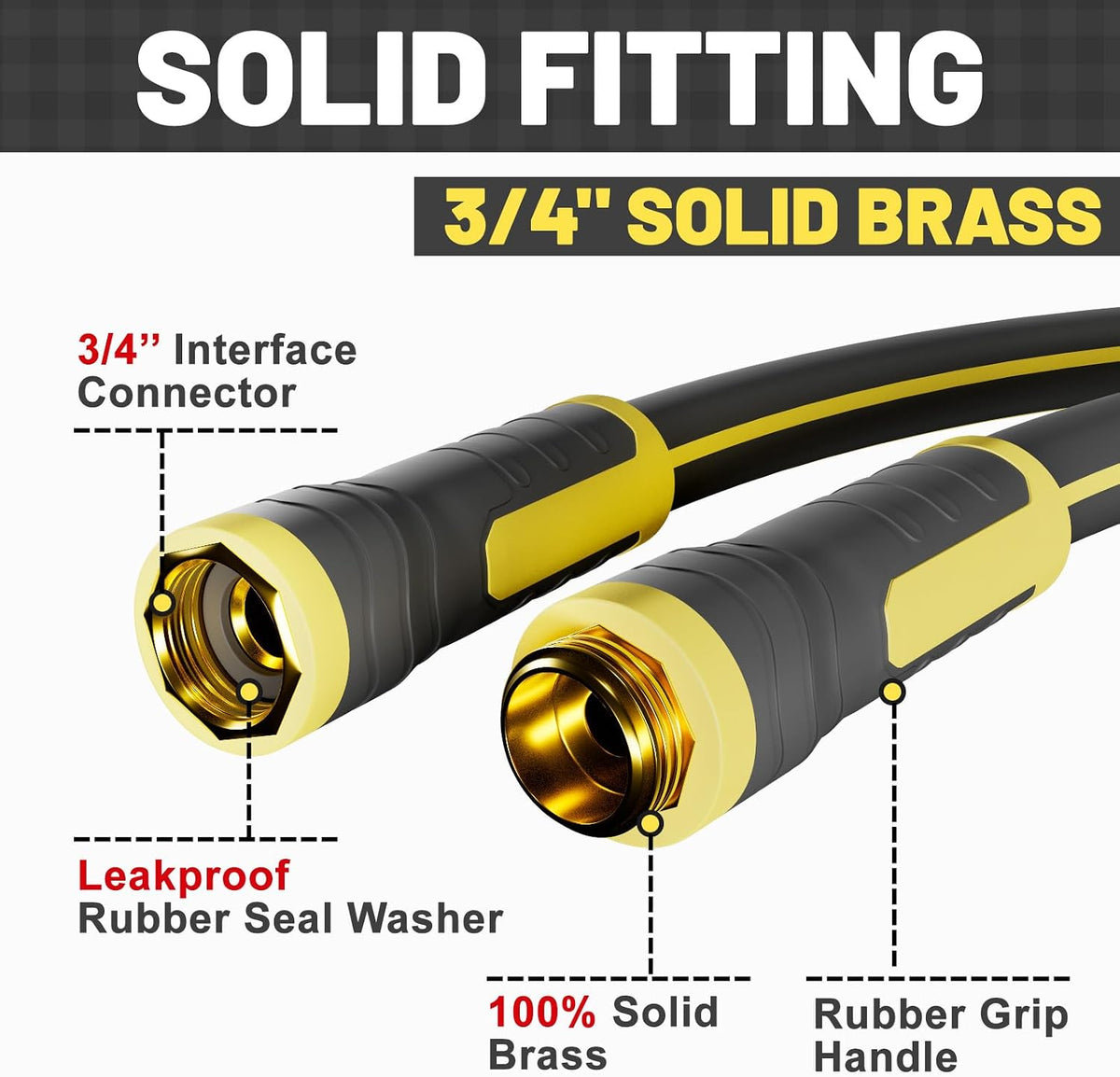 6 ft Leader Hose Extension, Hybrid Rubber Short Garden Hose, Heavy Duty Kink-Free Water Hose, 6-Layer Reinforced, 600 PSI Burst Pressure, All-Weather Flexible (Black,6 ft)