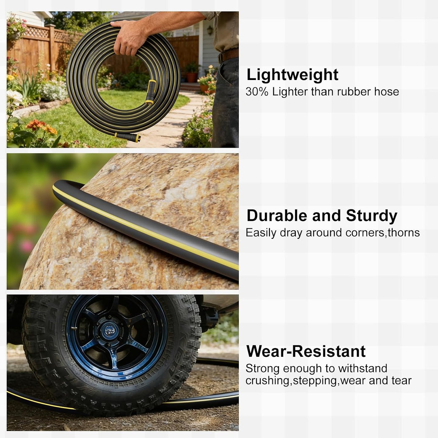 6 ft Leader Hose Extension, Hybrid Rubber Short Garden Hose, Heavy Duty Kink-Free Water Hose, 6-Layer Reinforced, 600 PSI Burst Pressure, All-Weather Flexible (Black,6 ft)