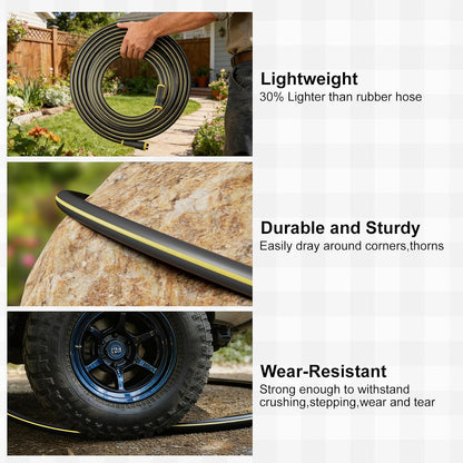 6 ft Leader Hose Extension, Hybrid Rubber Short Garden Hose, Heavy Duty Kink-Free Water Hose, 6-Layer Reinforced, 600 PSI Burst Pressure, All-Weather Flexible (Black,6 ft)