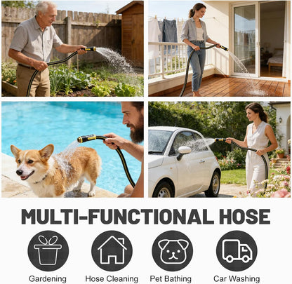 6 ft Leader Hose Extension, Hybrid Rubber Short Garden Hose, Heavy Duty Kink-Free Water Hose, 6-Layer Reinforced, 600 PSI Burst Pressure, All-Weather Flexible (Black,6 ft)