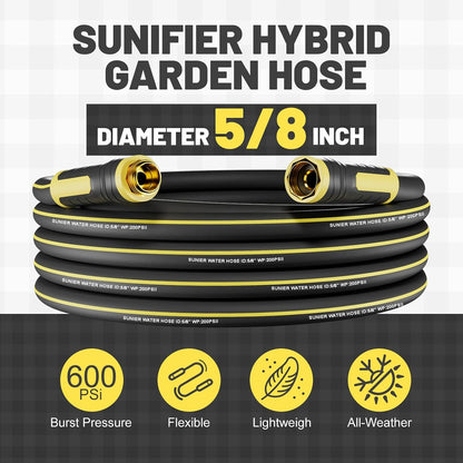 6 ft Leader Hose Extension, Hybrid Rubber Short Garden Hose, Heavy Duty Kink-Free Water Hose, 6-Layer Reinforced, 600 PSI Burst Pressure, All-Weather Flexible (Black,6 ft)