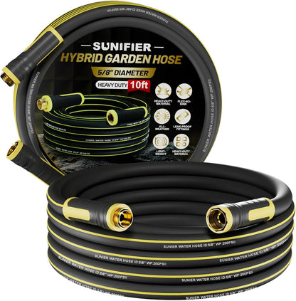 6 ft Leader Hose Extension, Hybrid Rubber Short Garden Hose, Heavy Duty Kink-Free Water Hose, 6-Layer Reinforced, 600 PSI Burst Pressure, All-Weather Flexible (Black,6 ft)