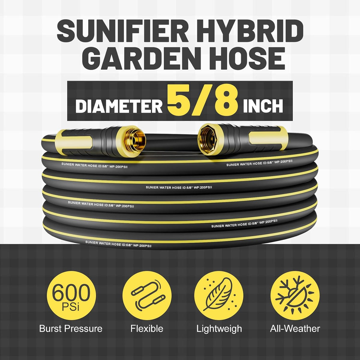 6 ft Leader Hose Extension, Hybrid Rubber Short Garden Hose, Heavy Duty Kink-Free Water Hose, 6-Layer Reinforced, 600 PSI Burst Pressure, All-Weather Flexible (Black,6 ft)