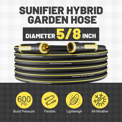 6 ft Leader Hose Extension, Hybrid Rubber Short Garden Hose, Heavy Duty Kink-Free Water Hose, 6-Layer Reinforced, 600 PSI Burst Pressure, All-Weather Flexible (Black,6 ft)