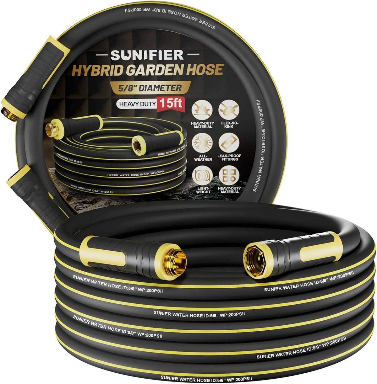 6 ft Leader Hose Extension, Hybrid Rubber Short Garden Hose, Heavy Duty Kink-Free Water Hose, 6-Layer Reinforced, 600 PSI Burst Pressure, All-Weather Flexible (Black,6 ft)