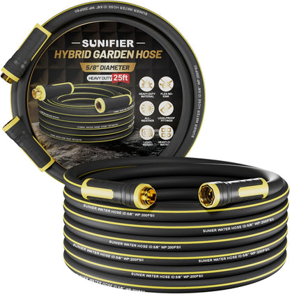 6 ft Leader Hose Extension, Hybrid Rubber Short Garden Hose, Heavy Duty Kink-Free Water Hose, 6-Layer Reinforced, 600 PSI Burst Pressure, All-Weather Flexible (Black,6 ft)