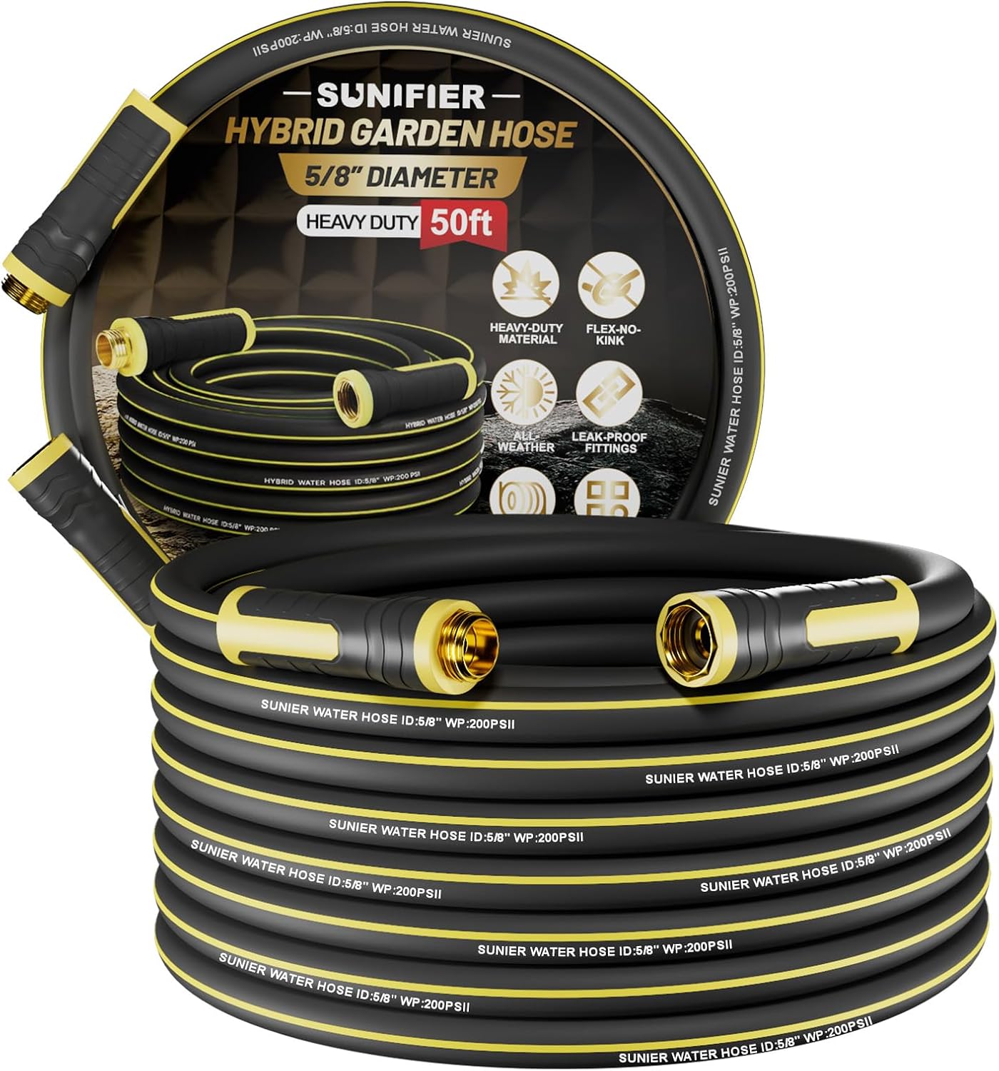 6 ft Leader Hose Extension, Hybrid Rubber Short Garden Hose, Heavy Duty Kink-Free Water Hose, 6-Layer Reinforced, 600 PSI Burst Pressure, All-Weather Flexible (Black,6 ft)