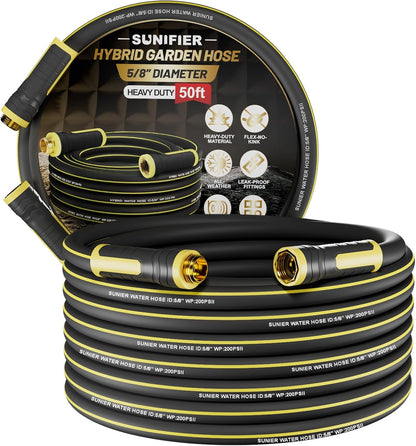 6 ft Leader Hose Extension, Hybrid Rubber Short Garden Hose, Heavy Duty Kink-Free Water Hose, 6-Layer Reinforced, 600 PSI Burst Pressure, All-Weather Flexible (Black,6 ft)