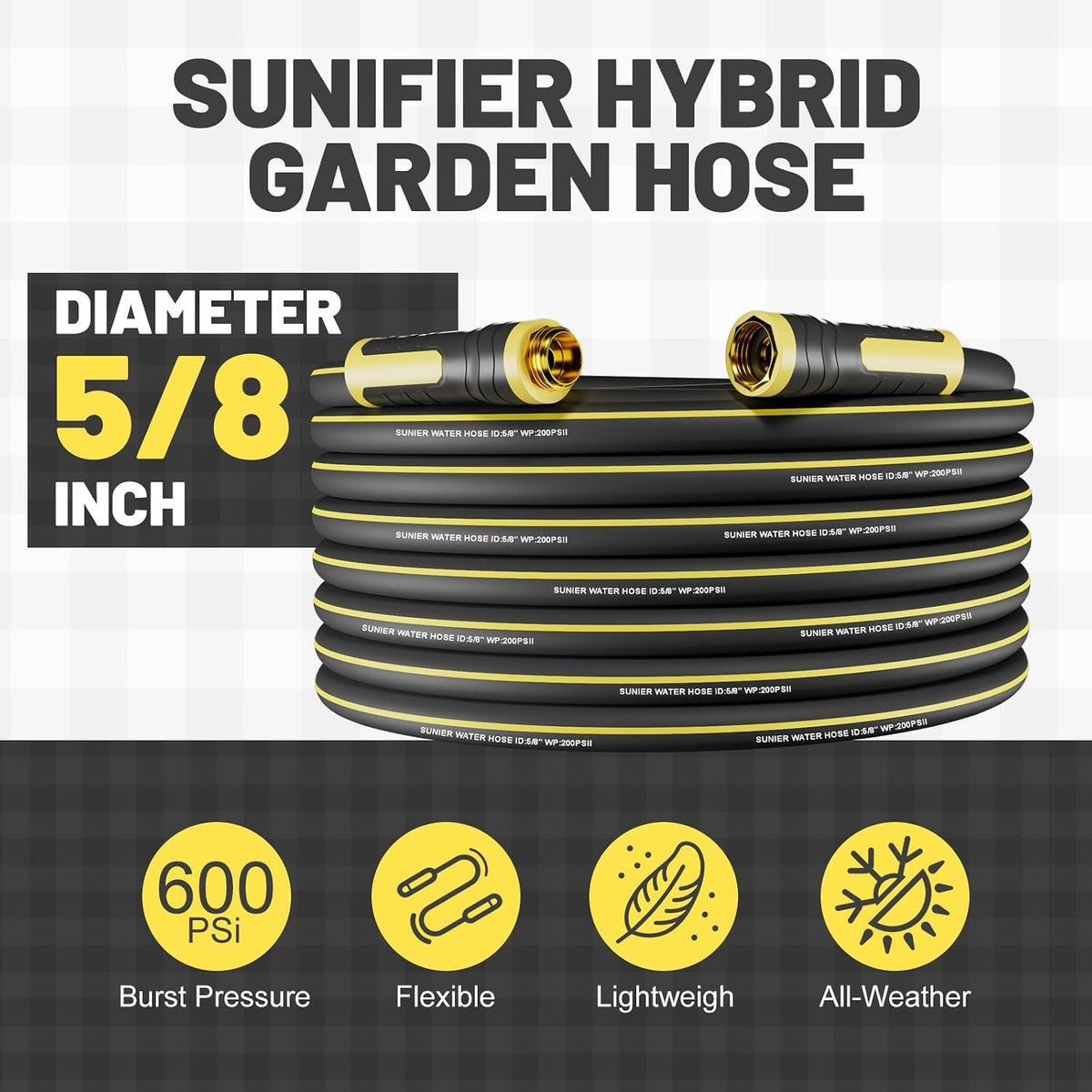 6 ft Leader Hose Extension, Hybrid Rubber Short Garden Hose, Heavy Duty Kink-Free Water Hose, 6-Layer Reinforced, 600 PSI Burst Pressure, All-Weather Flexible (Black,6 ft)