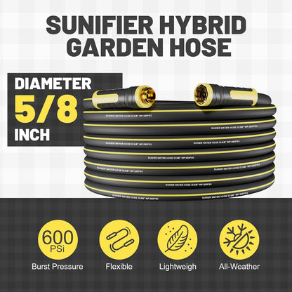 6 ft Leader Hose Extension, Hybrid Rubber Short Garden Hose, Heavy Duty Kink-Free Water Hose, 6-Layer Reinforced, 600 PSI Burst Pressure, All-Weather Flexible (Black,6 ft)