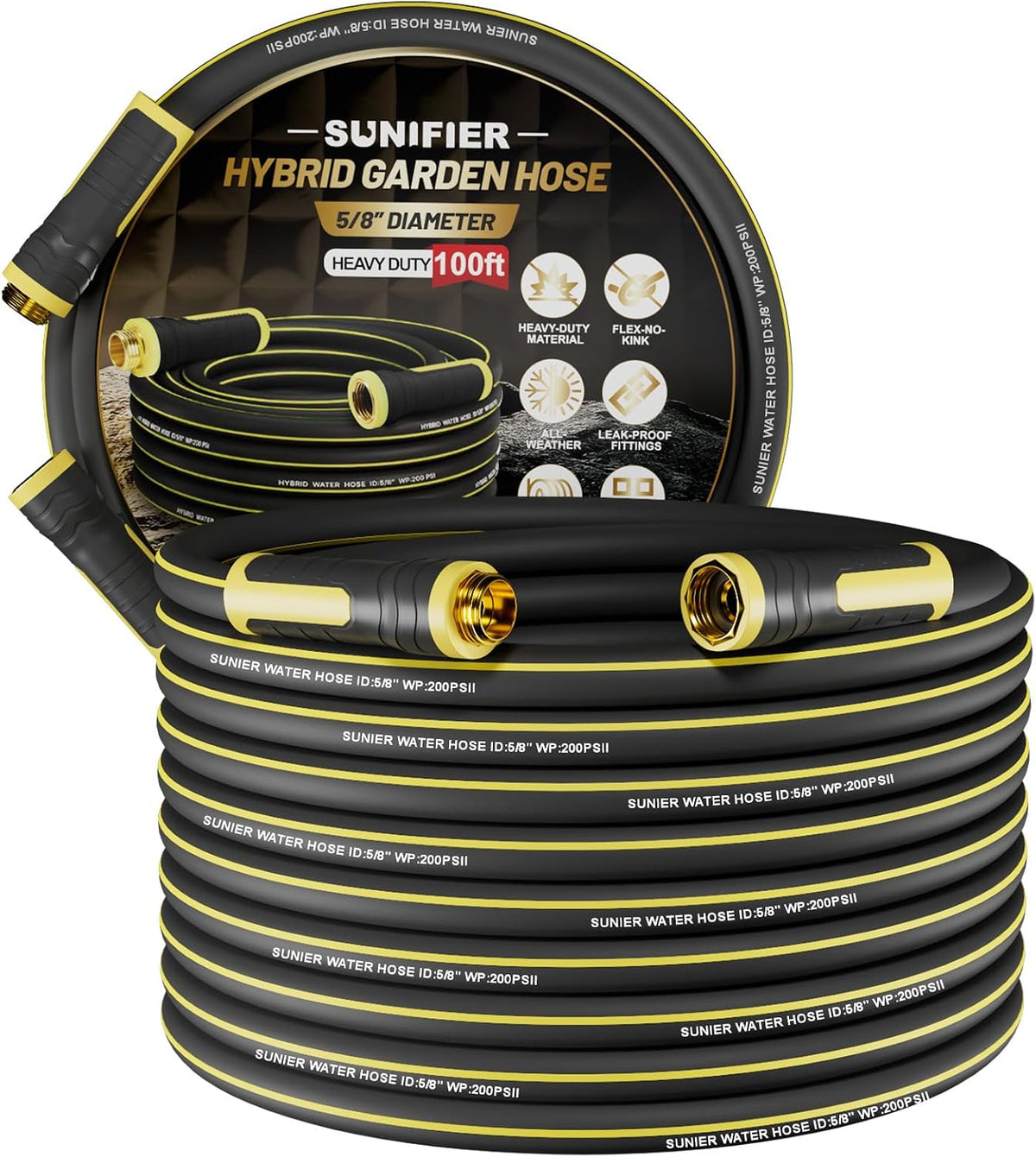 6 ft Leader Hose Extension, Hybrid Rubber Short Garden Hose, Heavy Duty Kink-Free Water Hose, 6-Layer Reinforced, 600 PSI Burst Pressure, All-Weather Flexible (Black,6 ft)