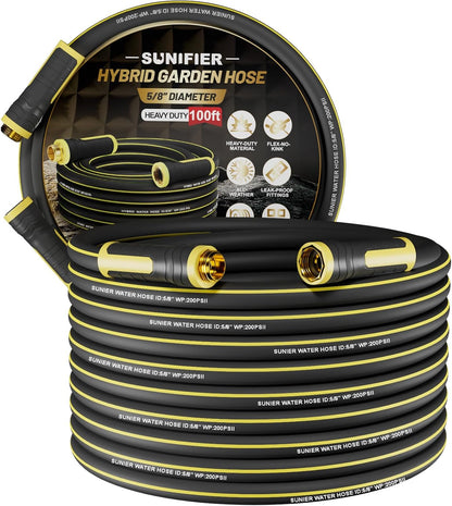 6 ft Leader Hose Extension, Hybrid Rubber Short Garden Hose, Heavy Duty Kink-Free Water Hose, 6-Layer Reinforced, 600 PSI Burst Pressure, All-Weather Flexible (Black,6 ft)