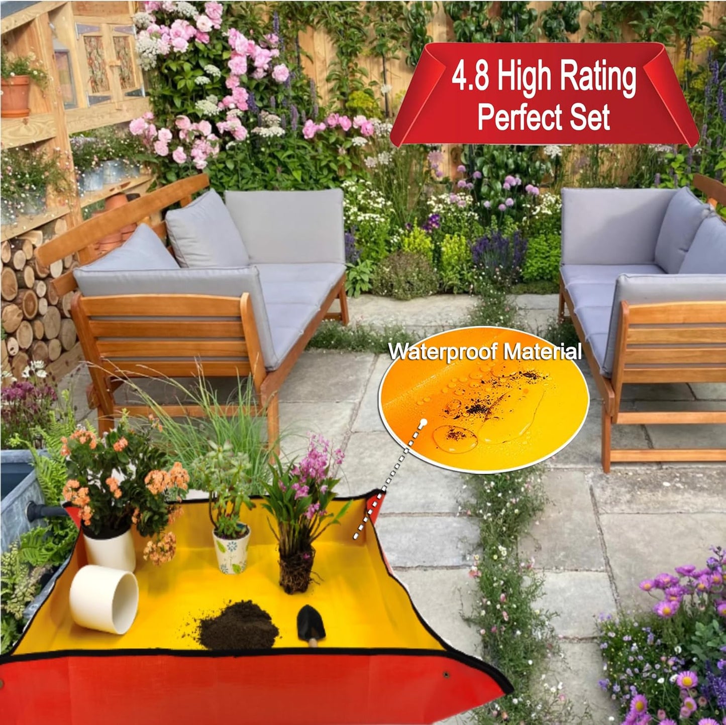 39"x31" Orange Thickened Repotting Mat for Plant Transplanting, Waterproof Tray for Potting Soil Mess Control, Portable Gardening Mat with Protective Gloves, Best Gift for Gardeners