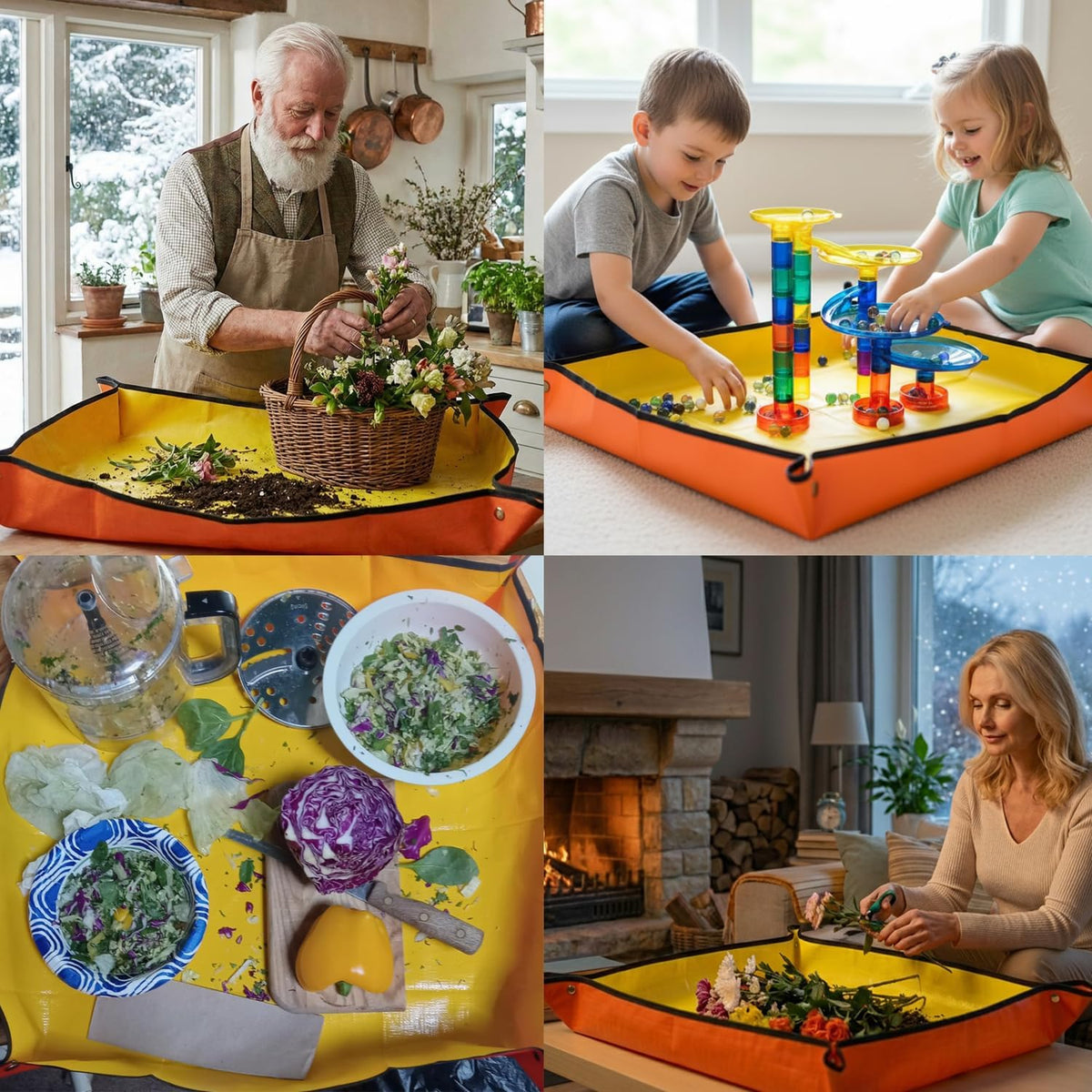 39"x31" Orange Thickened Repotting Mat for Plant Transplanting, Waterproof Tray for Potting Soil Mess Control, Portable Gardening Mat with Protective Gloves, Best Gift for Gardeners