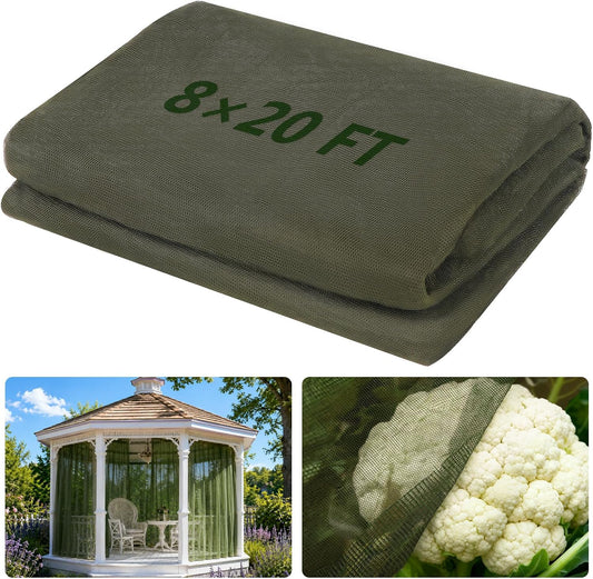 Green DIY Garden Mosquito Netting, 8×20 Ft Ultra Fine Garden Insect Mesh Netting Pest Barrier, Raised Beds Plant Netting Cover, Outdoor Patio Porch Balcony Screen Net