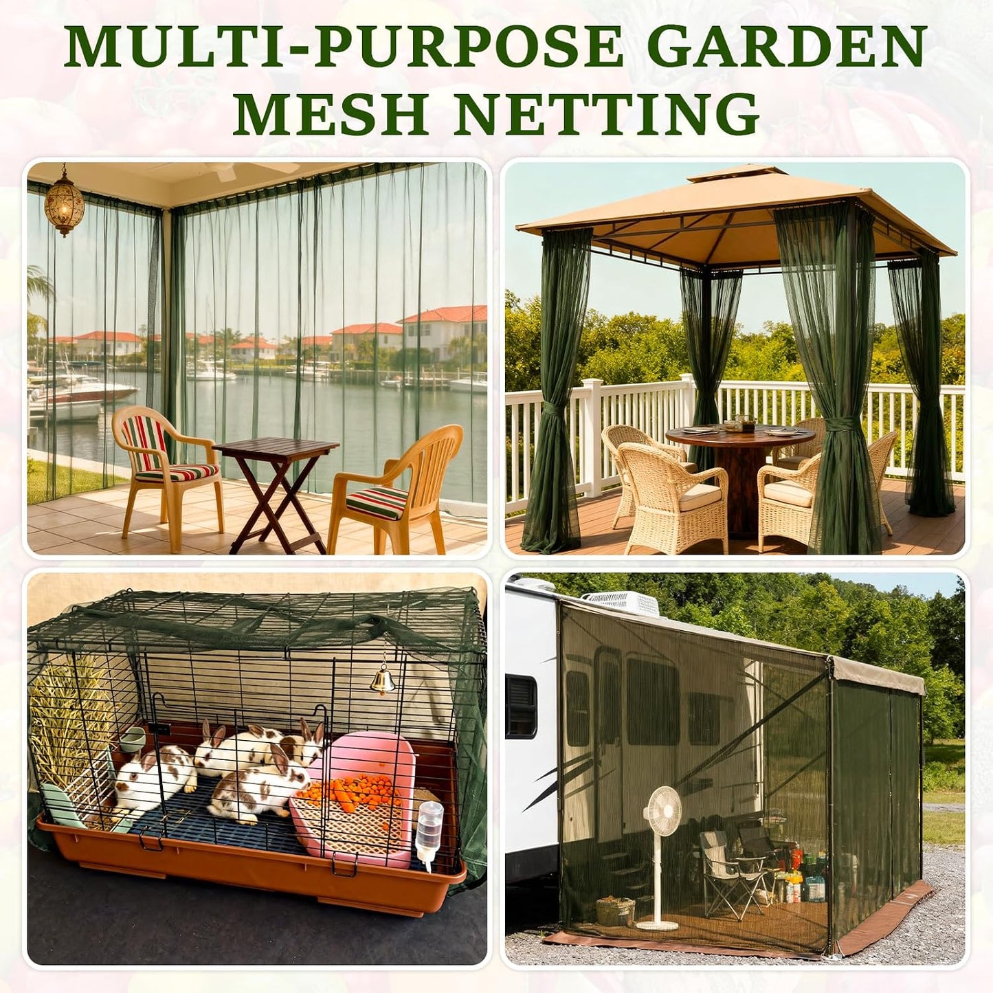 Green DIY Garden Mosquito Netting, 8×20 Ft Ultra Fine Garden Insect Mesh Netting Pest Barrier, Raised Beds Plant Netting Cover, Outdoor Patio Porch Balcony Screen Net