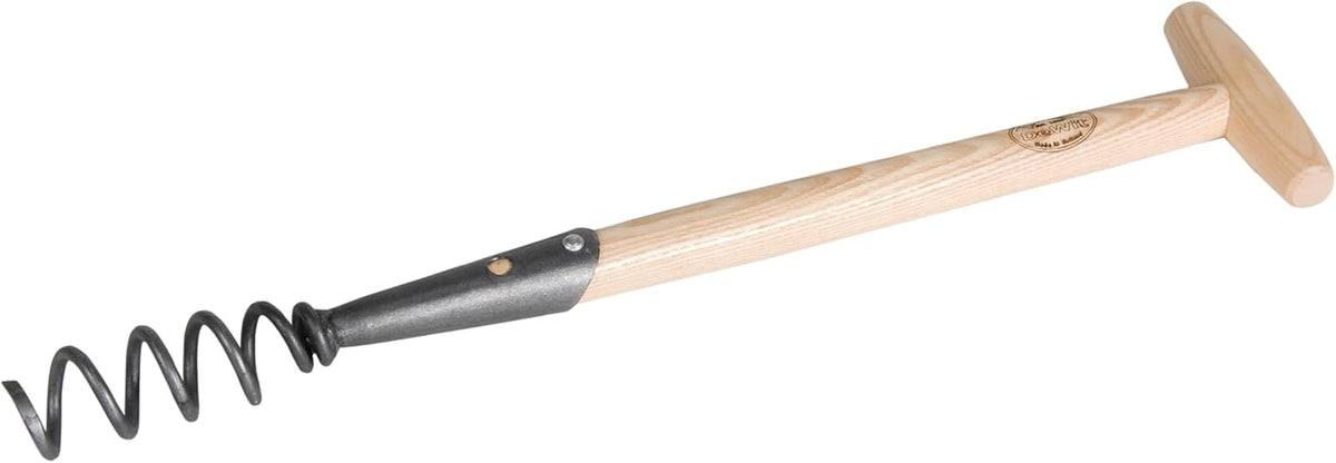 DeWit Corkscrew Weeder – Tempered Boron Steel Root Remover Tool – 22.25” Long with T-Handle – Chemical-Free Dandelion Puller & Compost Aerator – Handcrafted Garden Tool