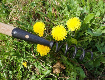 DeWit Corkscrew Weeder – Tempered Boron Steel Root Remover Tool – 22.25” Long with T-Handle – Chemical-Free Dandelion Puller & Compost Aerator – Handcrafted Garden Tool