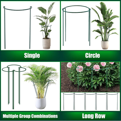 8 Pack Peony Support Cages, 10" W x 16" H Half Round Peony Plant Supports, Heavy Duty Metal Plant Support Stakes, Green Garden Plant Support Rings for Peony, Hydrangea,Tomato & Flowers
