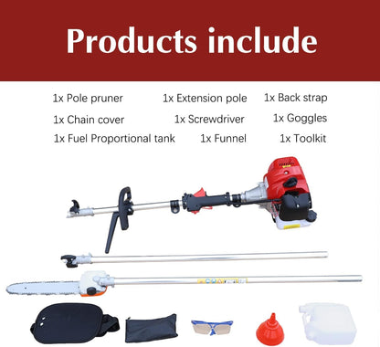 16ft Powerful Gas Pole Chainsaw 42.7CC 2-Cycle Cordless Extension Pole Saw Tree Trimmer Long Reach Saw,Tree Branch Pruner, Long Pruning Chain Saw for Tree Pruning and Maintenance
