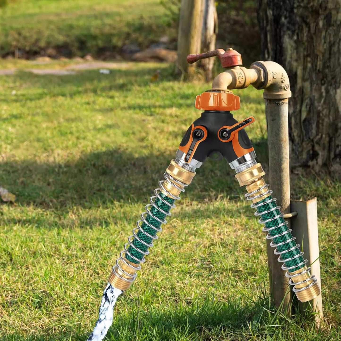 2-Way Y Garden Hose Splitter with Garden Hose Extension Adapter