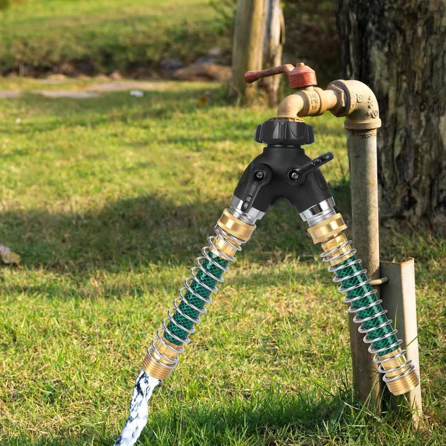 2-Way Y Garden Hose Splitter with Garden Hose Extension Adapter