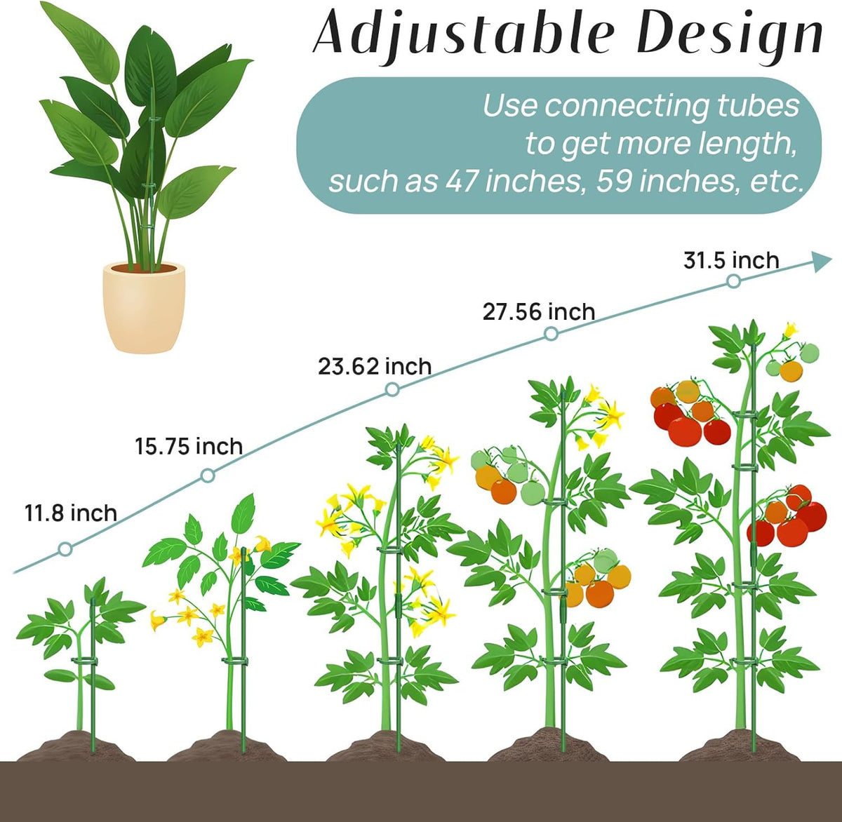 20 Pcs Plant Support Stakes, Indoor Plant Stakes Adjustable Length