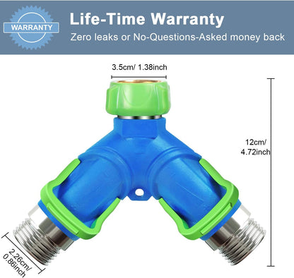 Garden Hose Splitter 2 Way Heavy Duty, Hose Connector Faucet Splitter 3 way, Water Splitter Outdoor Spigot Hose Bib Splitter with Shut off Valve