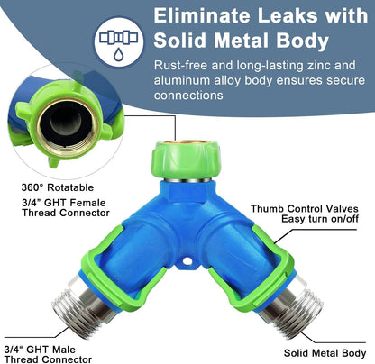Garden Hose Splitter 2 Way Heavy Duty, Hose Connector Faucet Splitter 3 way, Water Splitter Outdoor Spigot Hose Bib Splitter with Shut off Valve