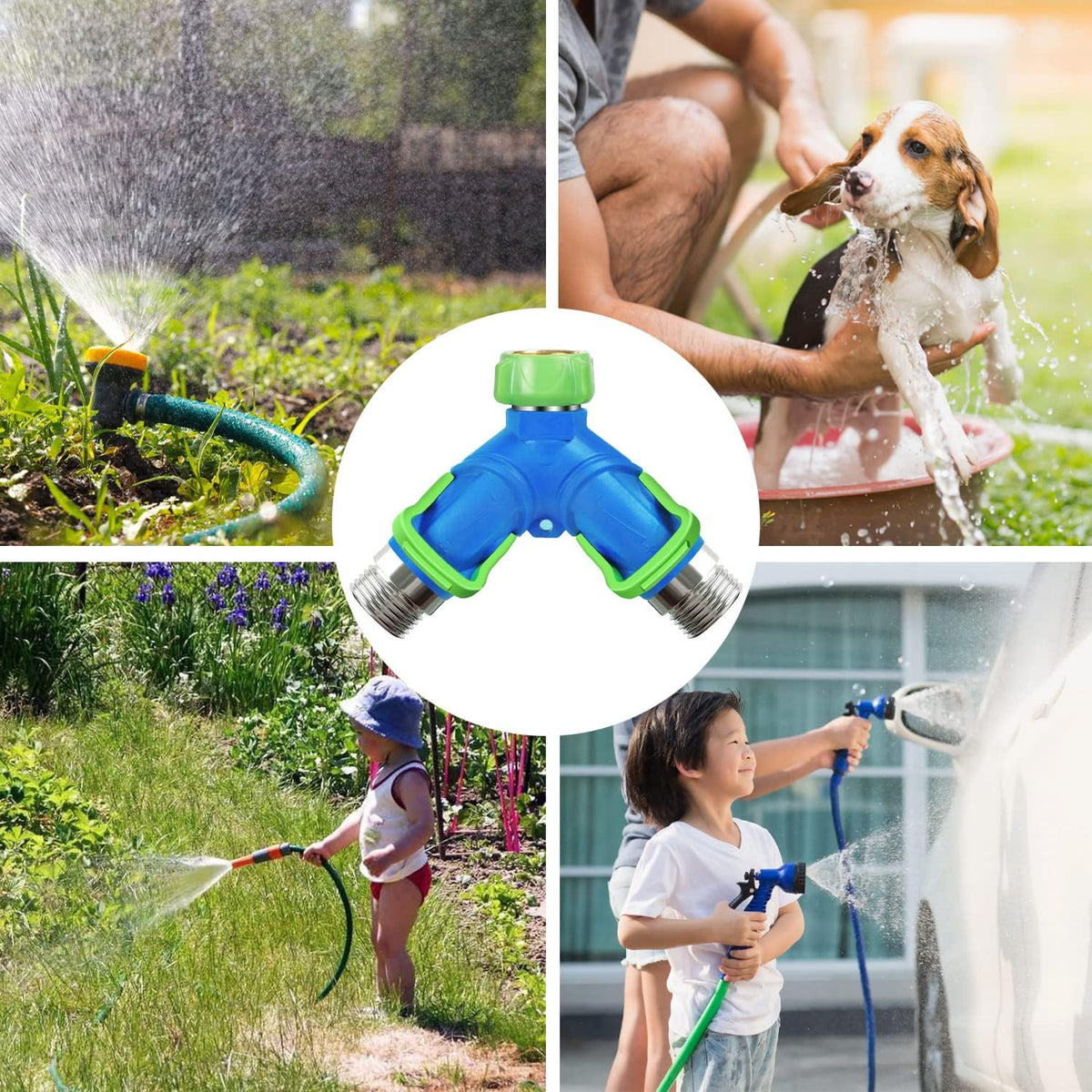 Garden Hose Splitter 2 Way Heavy Duty, Hose Connector Faucet Splitter 3 way, Water Splitter Outdoor Spigot Hose Bib Splitter with Shut off Valve