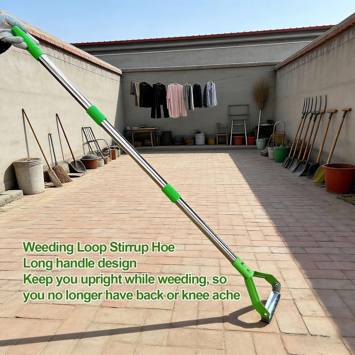 Estink Stirrup Hoe, Weeding Hoe, Carbon Steel Mini Gardening Tool, Efficient Loop for Weeding and Soil Cultivation in Gardens and Lawns (Green)