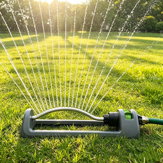 Lawn Sprinkler, Oscillating Sprinkler for Yard with 18 Hole Brass Nozzles, Watering for Lawn & Garden Covers up to 3,600 sq.ft, Easy Adjust Range Control, Built-in Spray Jet Cleaning Needle (Gray)