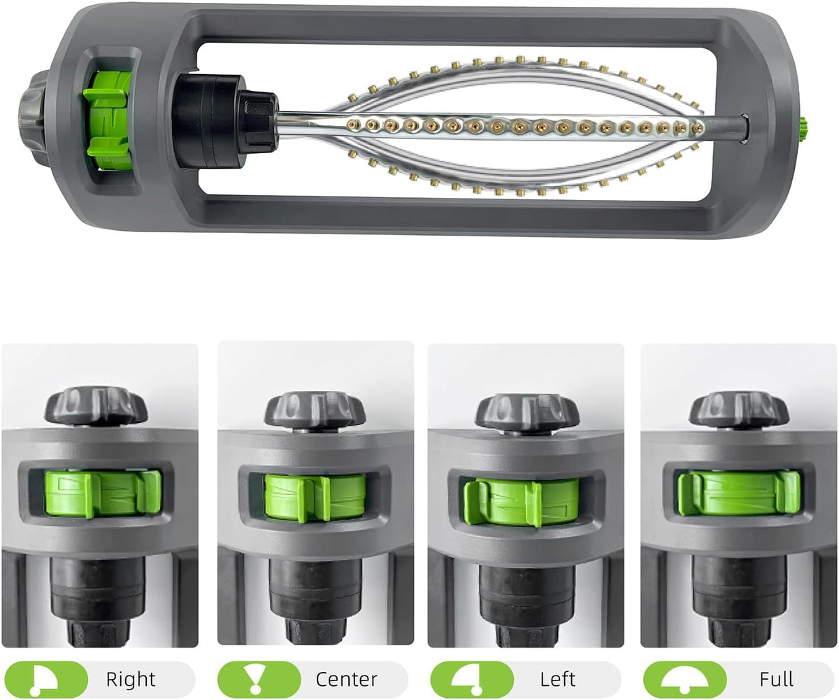 Lawn Sprinkler, Oscillating Sprinkler for Yard with 18 Hole Brass Nozzles, Watering for Lawn & Garden Covers up to 3,600 sq.ft, Easy Adjust Range Control, Built-in Spray Jet Cleaning Needle (Gray)