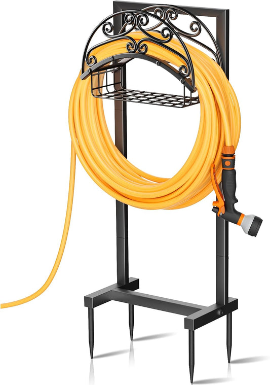 Garden Water Hose Holder with Storage Basket for Outside