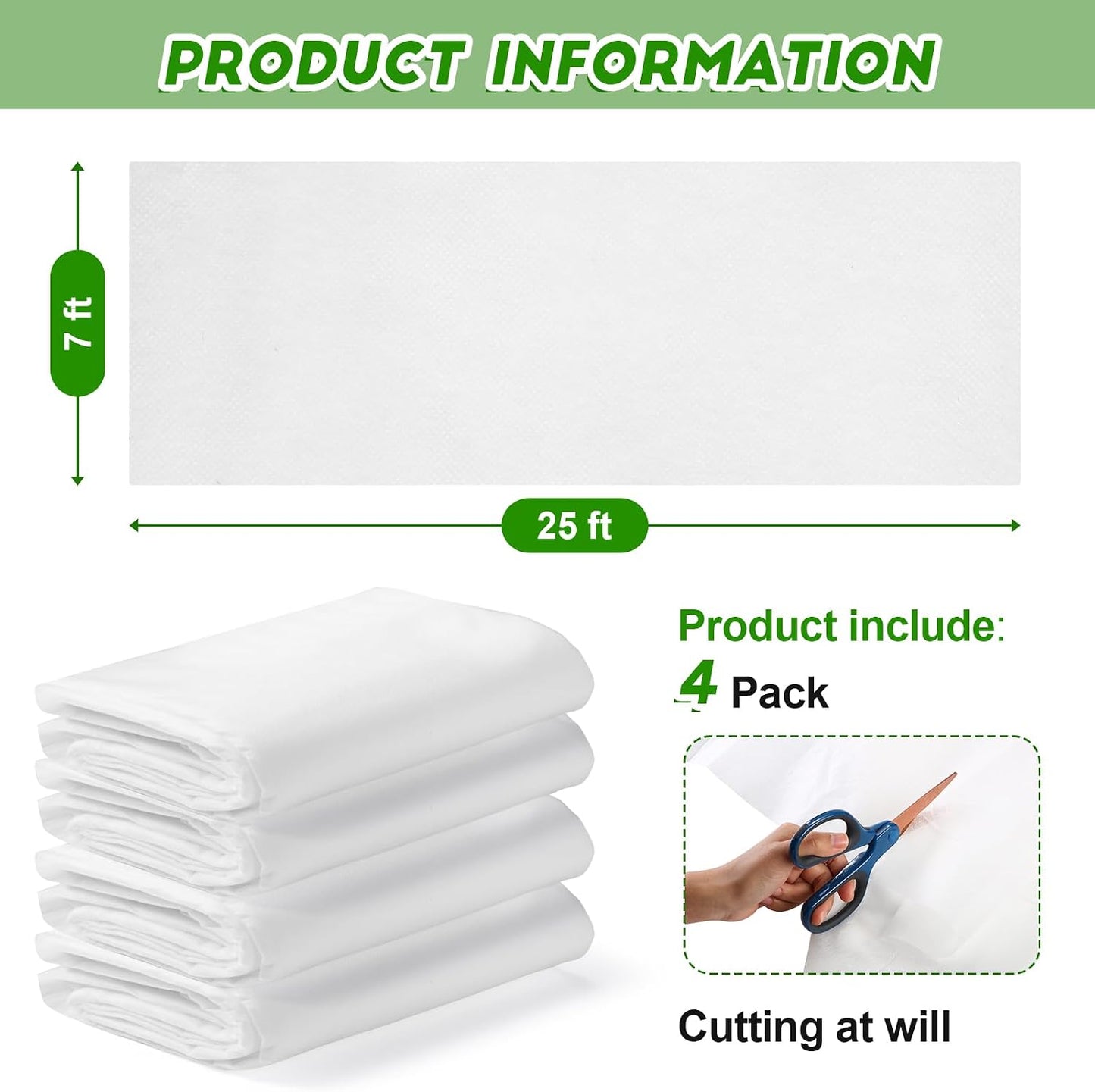 4 Pack Floating Row Cover Frost Blanket for Plants,7 x 25 ft,White