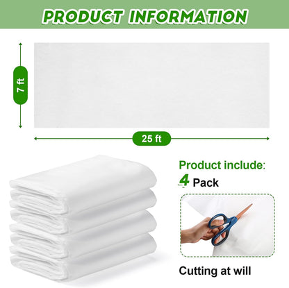 4 Pack Floating Row Cover Frost Blanket for Plants,7 x 25 ft,White