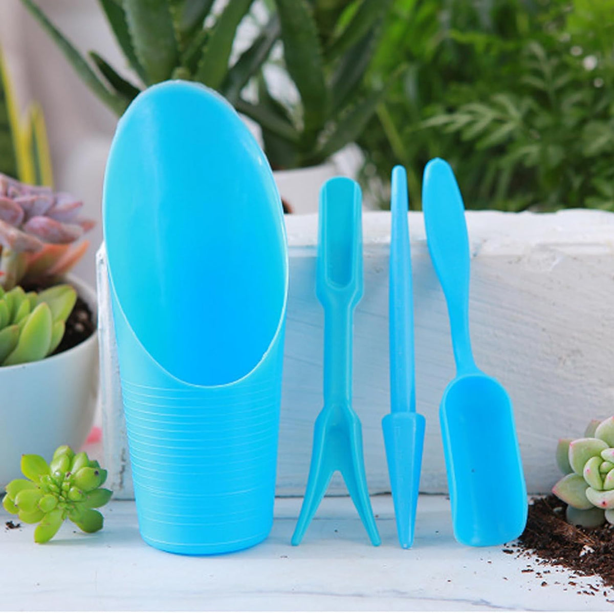 Soil Scoop for Indoor Plants - Plastic Mini Garden Plant Care Shovel Hand Tools Transplanting Succulent Cultivation Digging Scoops Kits, Blue