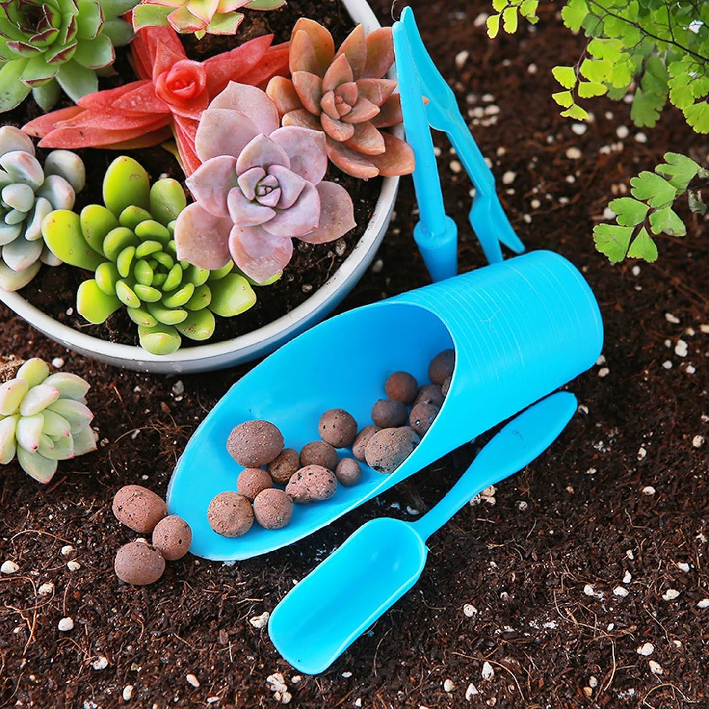 Soil Scoop for Indoor Plants - Plastic Mini Garden Plant Care Shovel Hand Tools Transplanting Succulent Cultivation Digging Scoops Kits, Blue