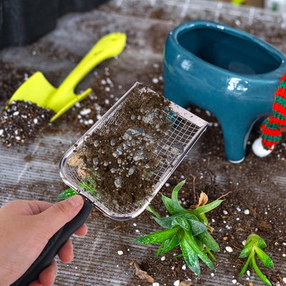 2pcs Gardening Soil Sifter, 5 & 2.8mm Garden Sand Compost Sieves Dirt Rocks Scoop Shovels with Ergonomic Handle Planting Tool Accessories Supplies