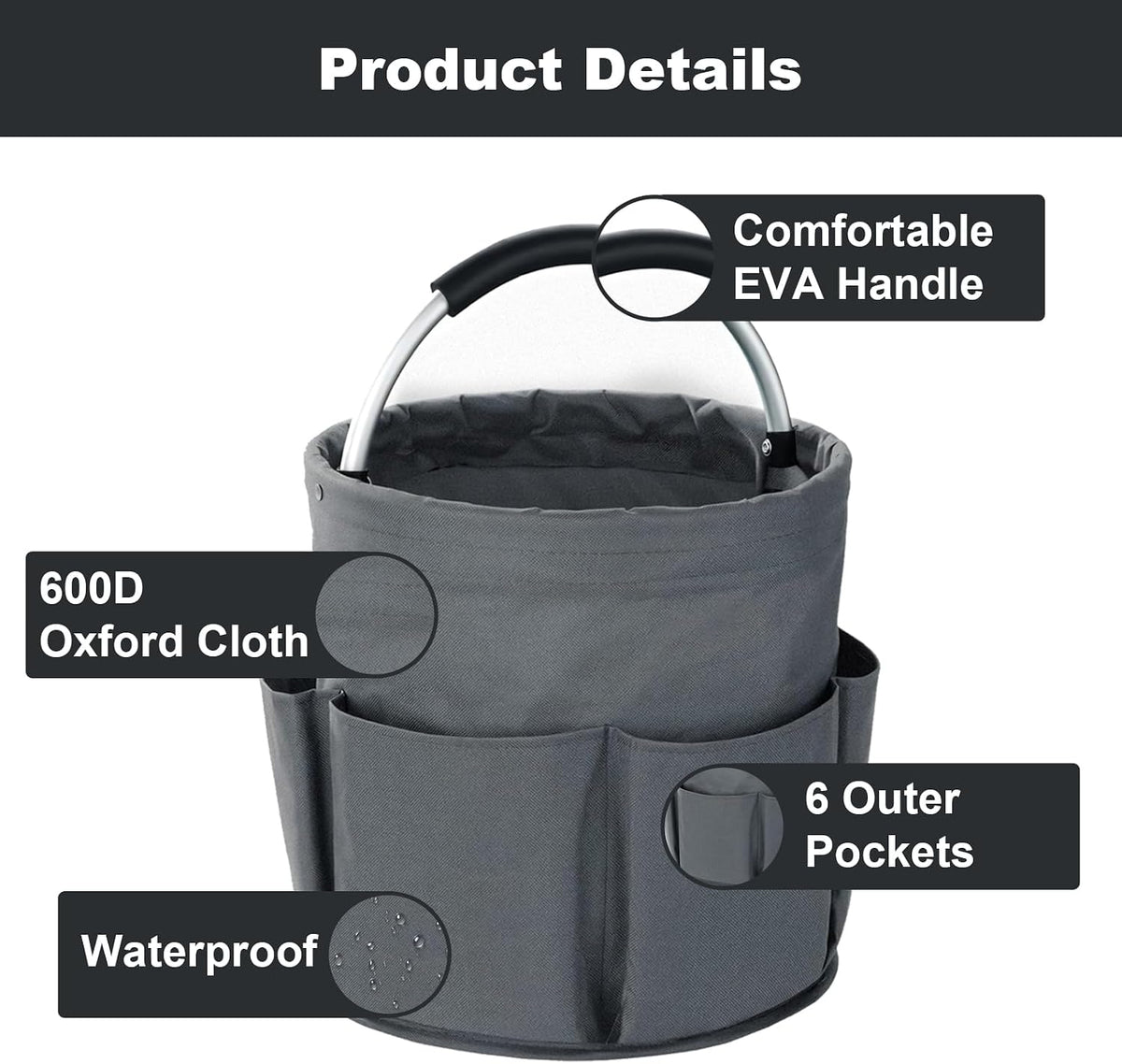Cleaning Caddy with Handle, Cleaning Products Organiser, 17L Foldable Storage Basket, Cleaning Caddy Organiser, Portable Multi Cleaning Bucket Bag for Home, Garden (Black)