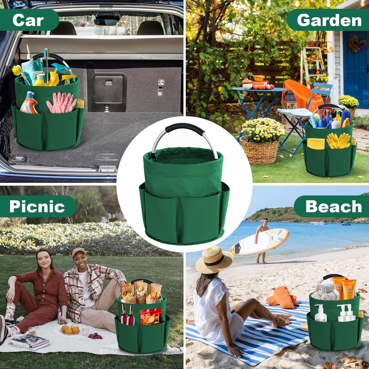 Cleaning Caddy with Handle, Cleaning Products Organiser, 17L Foldable Storage Basket, Cleaning Caddy Organiser, Portable Multi Cleaning Bucket Bag for Home, Garden (Black)