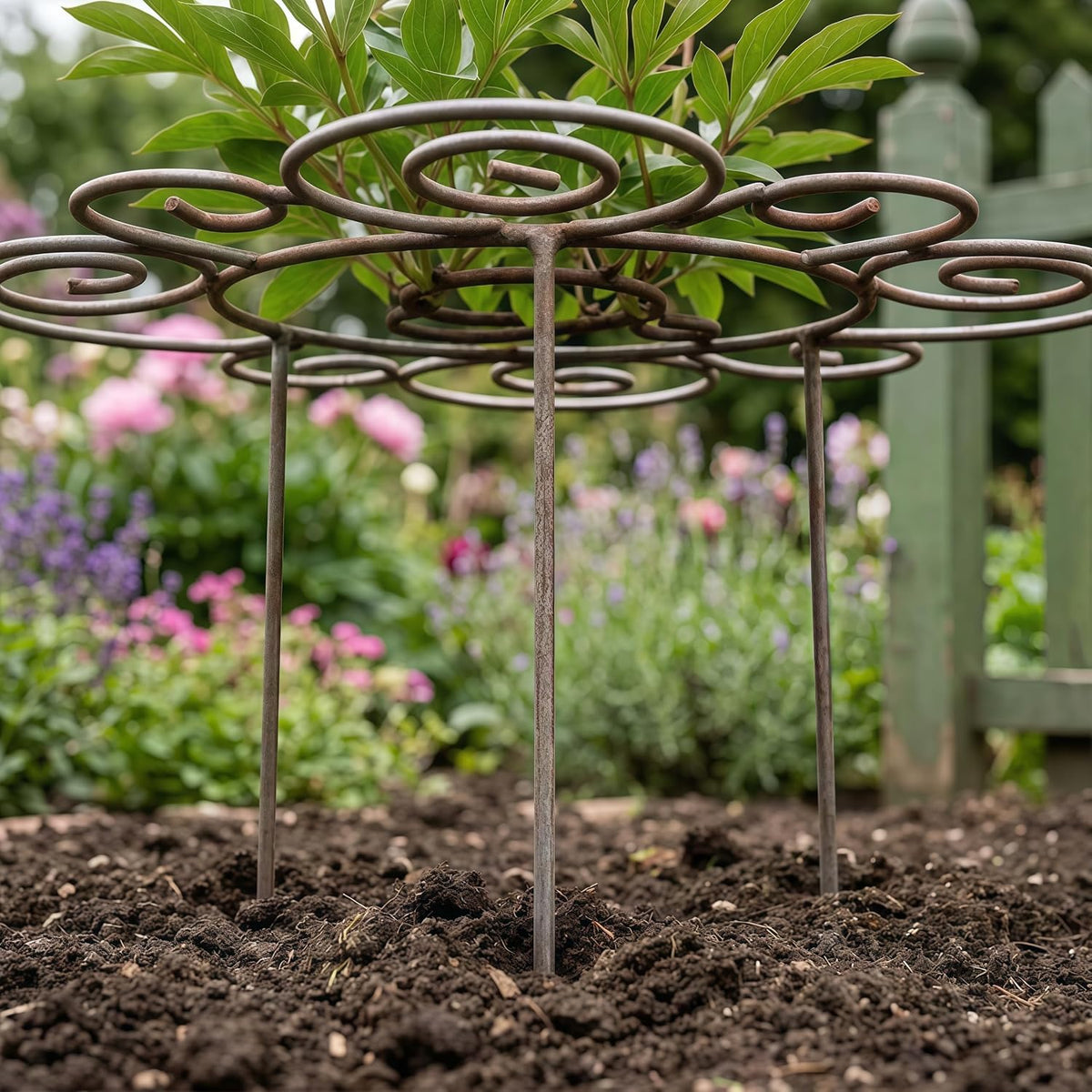 Peonies Cages and Supports, Plant Supports for Outdoor Plants, Metal Plant Support Ring for Garden, Flower Hoop for Upright and Protection, for Lawn Patio Garden (Large)