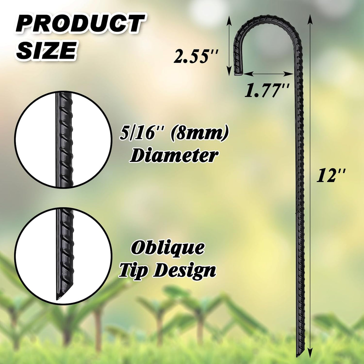 12 Inch Rebar Stakes 16 Pack, Heavy Duty J Hook Ground Stakes