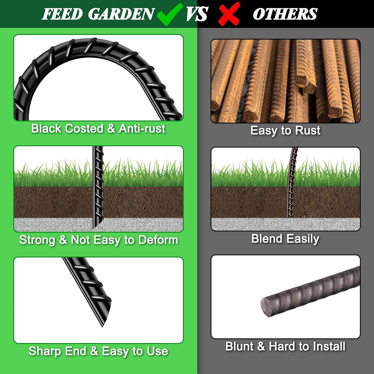 12 Inch Rebar Stakes 16 Pack, Heavy Duty J Hook Ground Stakes