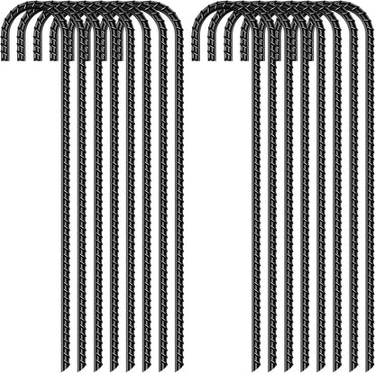 12 Inch Rebar Stakes 16 Pack, Heavy Duty J Hook Ground Stakes