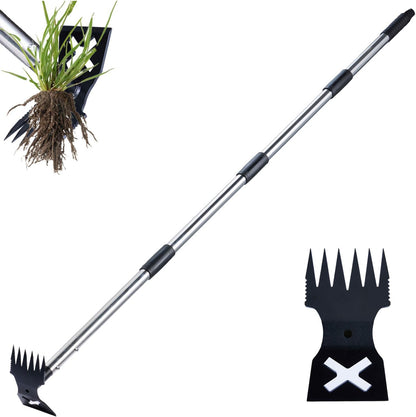 Weed Puller Tool with Long Handle, Heavy Duty Garden Hoe and Rake